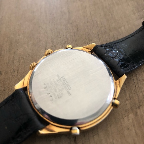 Vintage Seiko Gold Chronograph Watch w/  🐊 Strap - Picture 4 of 7